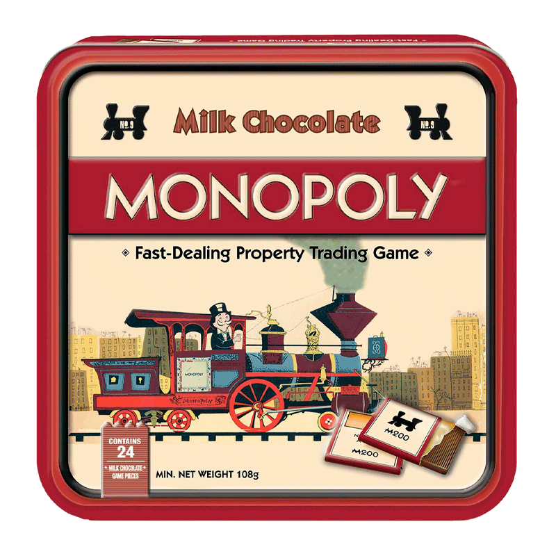 Lata juego napolitanas chocolate con leche 'Monopoly' 108g