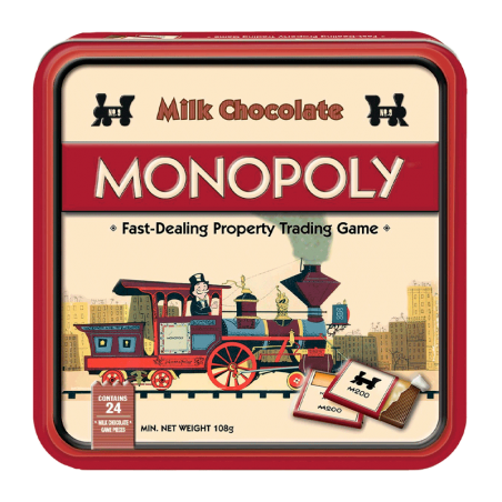 Lata juego napolitanas chocolate con leche 'Monopoly' 108g
